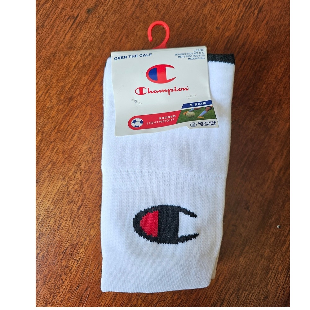 Champion Women Soccer Socks 2 Pair White Over The Calf Lightweight Large 10-13